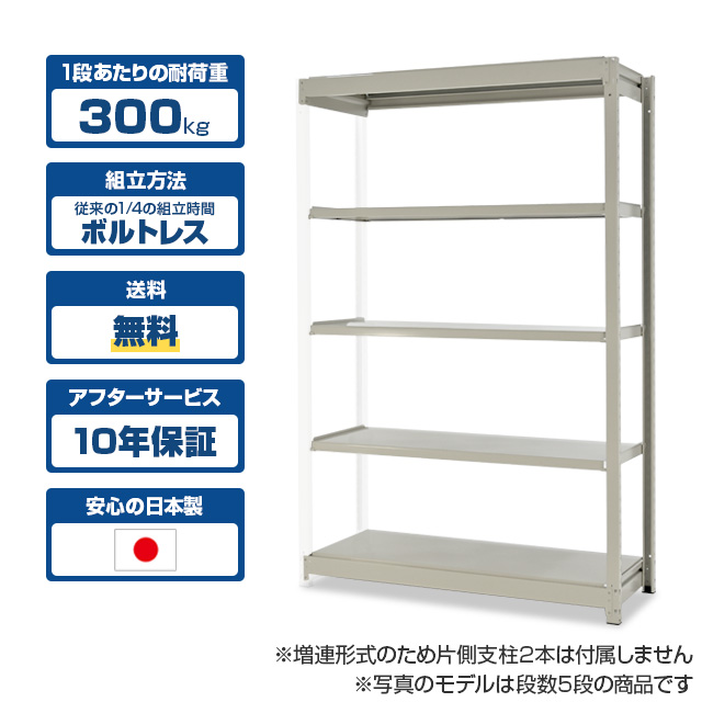 スチールラック YSシリーズ 耐荷重300kg/段 ホワイトグレー 高さ2400×横幅1850×奥行870×10段(枚) 増連形式